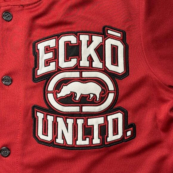 Ecko Unltd. Baseball Jersey Mens Medium Red Short Sleeve Button Front Activewear - Picture 3 of 9